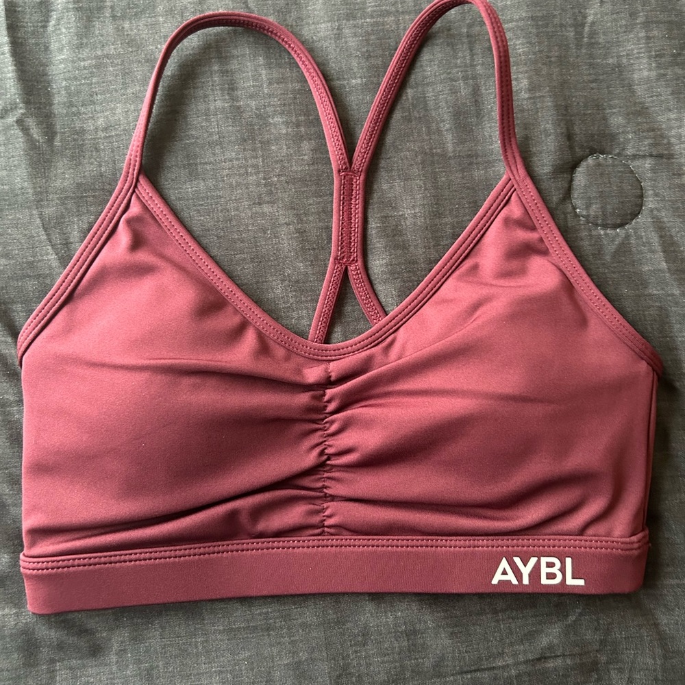 AYBL Essential Ruched Sports Bra in Burgundy XS